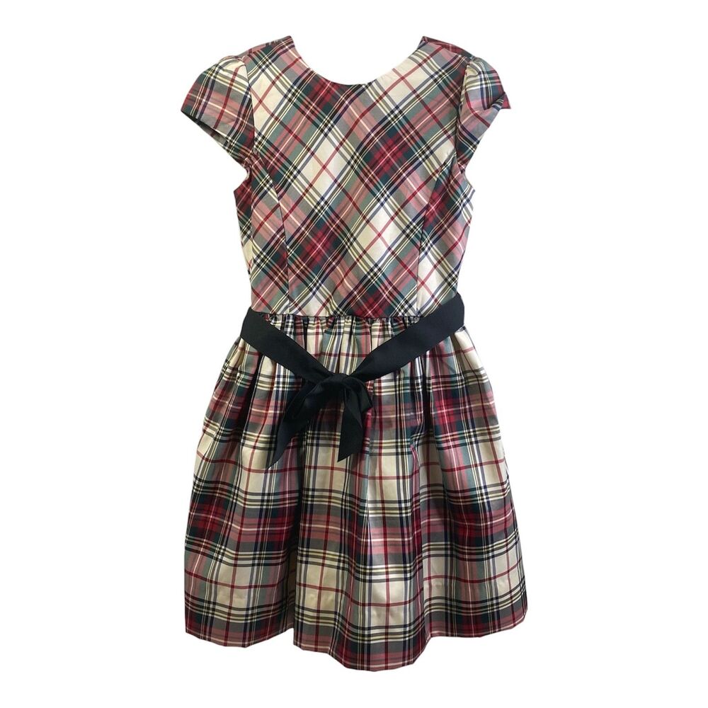 Polo Ralph Lauren Girls Dress Size 10 Plaid Twill Multicolor Cap Sleeve